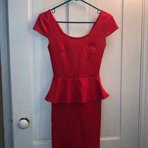 Burnt Orange/Red Cap Sleeve Peplum Dress